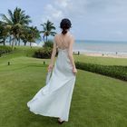 White Split Suspender Long Womens Vacation Dresses Sexy Halter Low Cut V Neck
