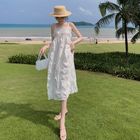 Strap A Line Backless White Midi Beach Holiday Dresses