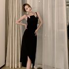 Retro Irregular Hem Suspender Sexy Elegant Black Dress
