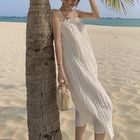 Cotton Square Collar Women's Beachwear Dresses , Backless White Loose Beach Dress