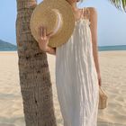 Cotton Square Collar Women's Beachwear Dresses , Backless White Loose Beach Dress
