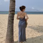 Satin Sling Strap Women's Beachwear Dresses 125cm Sleeveless