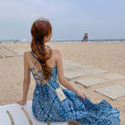 Blue Back Tie Halter Strap 104cm Bohemian Beach Dress