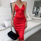 Solid Color 98cm Sexy Women Dresses , Backless Bodycon Strap Dress V Neck