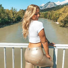 Gold Leather Booty Lifting Pants , Fur Lined Bum Lift Leather Trousers
