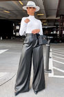 Sexy High Waist Womens Wide Leg Leather Pants Solid Color