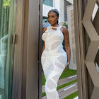 Elegant Womens Party Maxi Dresses All Match Net Yarn Perspective Sleeveless