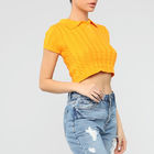 Lapel Single Breasted Womens Cropped Polo Shirt Short Sleeve