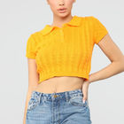 Lapel Single Breasted Womens Cropped Polo Shirt Short Sleeve