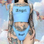 Two Piece Sexy Girls Angel Underwear Set Black Letter Printing