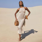 Hollow Perspective Women's Beachwear Dresses , 99cm White Knitted Beach Dress