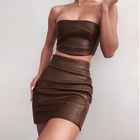 Sleeveless 2 Piece Outfit Skirt And Crop Top One Shoulder Wrapped Chest